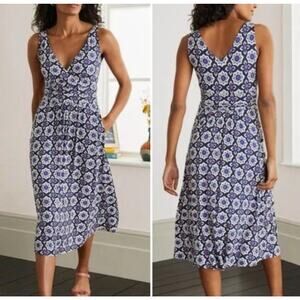 Boden Navy and White Floral Midi Dress